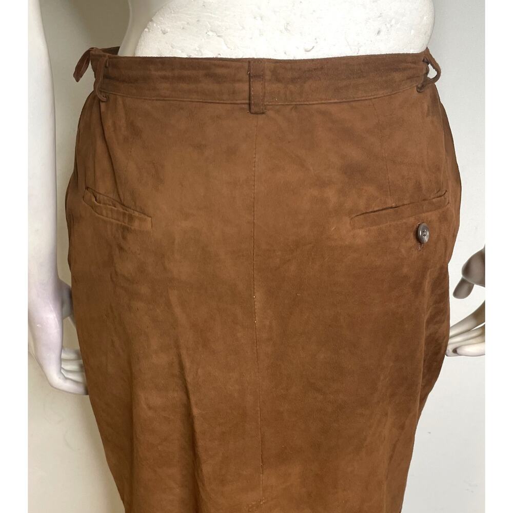 Vintage Polo Ralph Lauren Brown Suede Skirt Women's 8 Straight Pockets - Picture 4 of 12